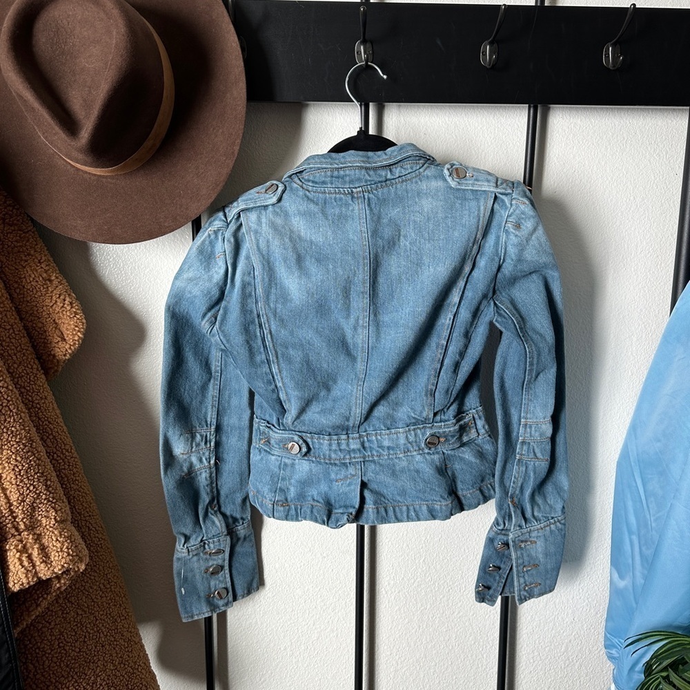 Bebe medium wash military style denim jean button fitted y2k 2000s jacket coat - Picture 5 of 5